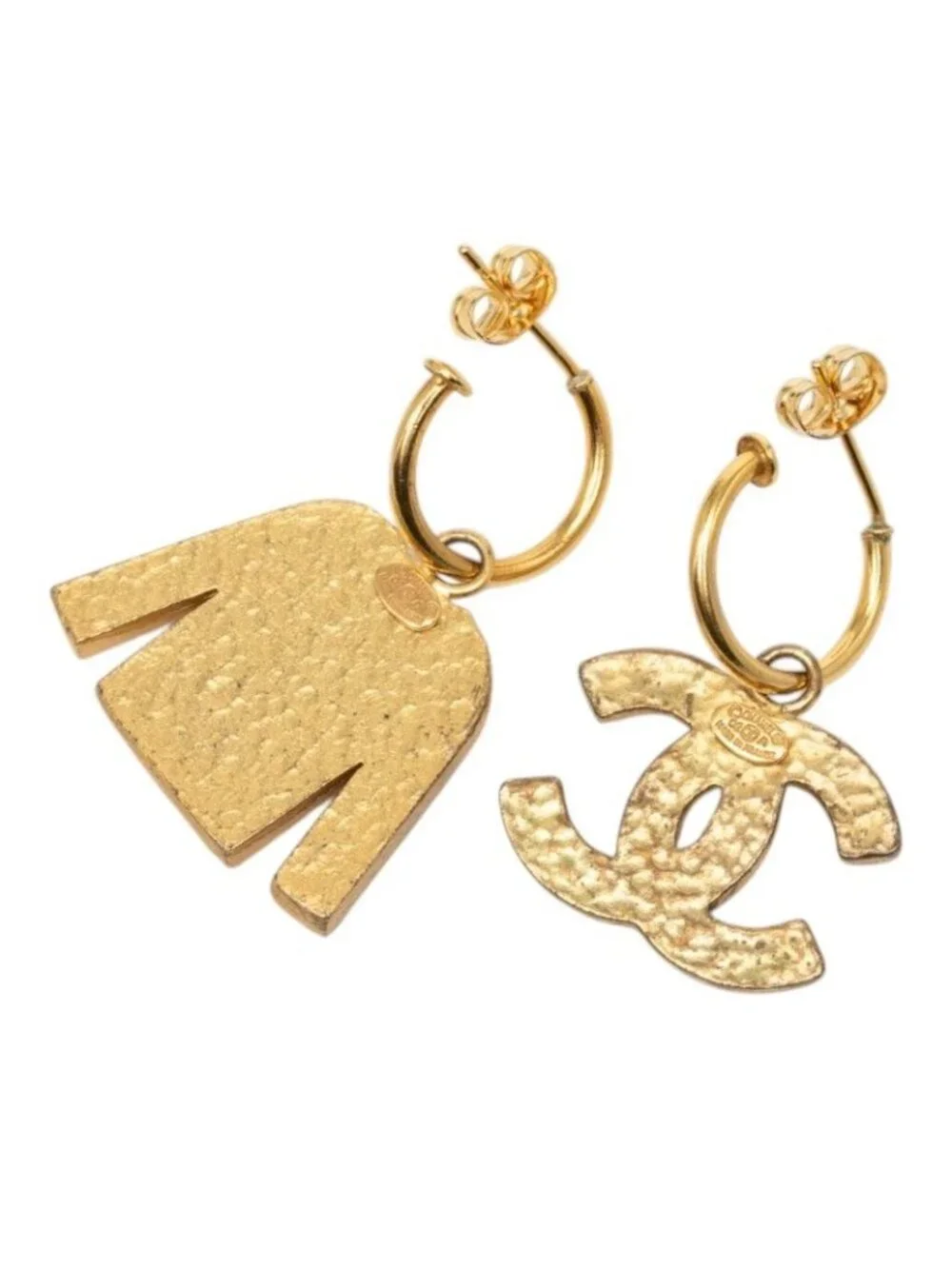 Chanel CC Logo Jacket Motif Earrings Gold Black Plated